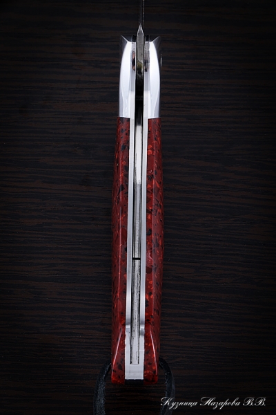 Folding knife Owl steel Elmax lining Acrylic red with duralumin