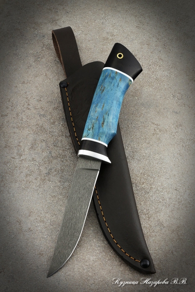 Нож Кардинал Х12МФ черный граб стабилизированная карельская береза (синяя)