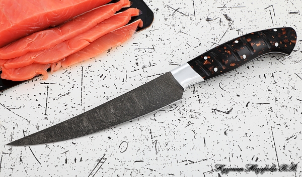 Кухонный нож Шеф № 5 сталь Х12МФ рукоять акрил коричневый