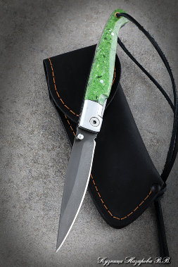 Нож складной Перо сталь Х12МФ рукоять дюраль акрил зеленый