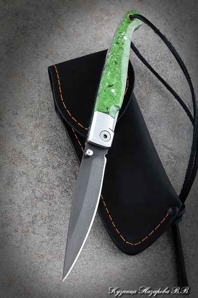 Нож складной Перо сталь Х12МФ рукоять дюраль акрил зеленый