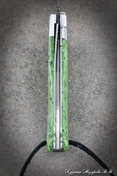 Folding Knife Pen Steel H12MF Handle Duralumin Acrylic Green