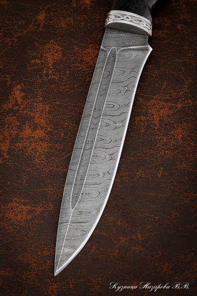 Knife Zlatoyar Damascus black hornbeam carved nickel silver