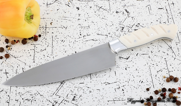 Кухонный нож Шеф № 12 сталь 95Х18 рукоять акрил белый