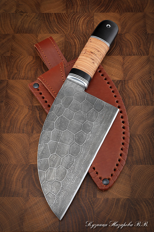 Сербский нож сталь кованая дамаск полный камень береста