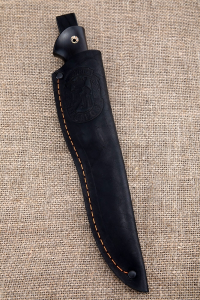 Knife Angara Damascus laminated with fuller burnished black hornbeam ironwood carbon