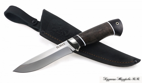 Нож Сокол Elmax мельхиор черный граб стабилизированная карельская береза (коричневая)
