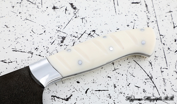Кухонный нож Шеф № 12 сталь Х12МФ рукоять акрил белый