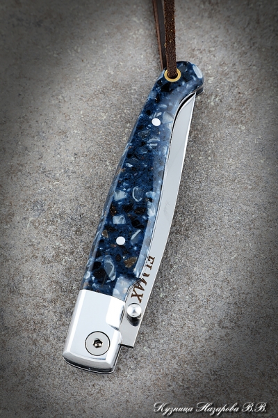 Folding Knife Pen Steel Elmax Handle Duralumin Acrylic Blue