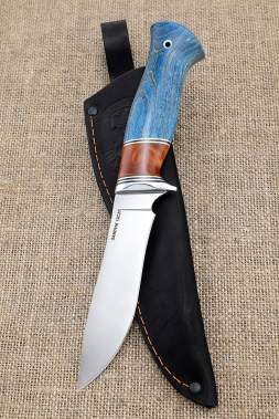 Нож Ангара Sandvik рукоять ясень стабилизированный синий акрил янтарный