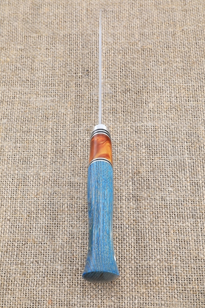 Knife Angara Sandvik handle ash-tree stabilized blue acrylic amber