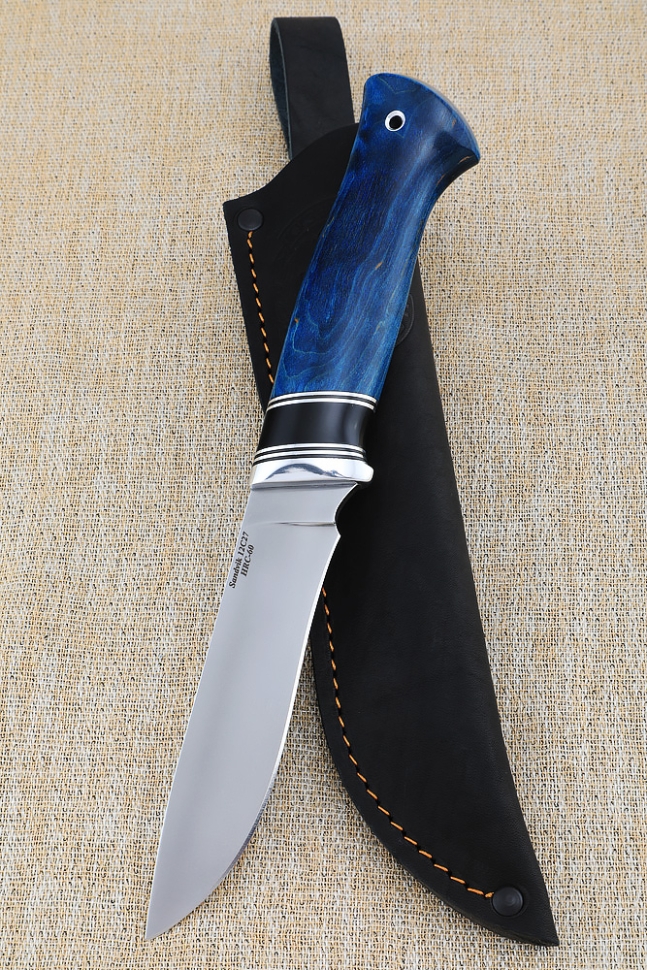 Нож Ангара Sandvik рукоять ясень стабилизированный синий акрил черный