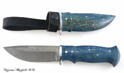 Knife Cheetah wootz steel stabilized Karelian birch (blue)constellation auth.