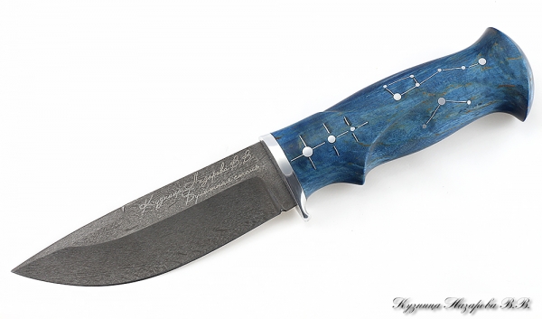 Нож Гепард булат стабилизированная карельская береза (синяя)созвездие авт.