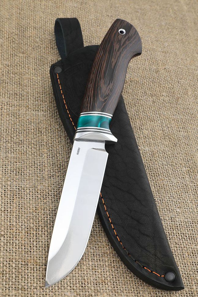 Нож Странник сталь N690 рукоять акрил зеленый и венге 