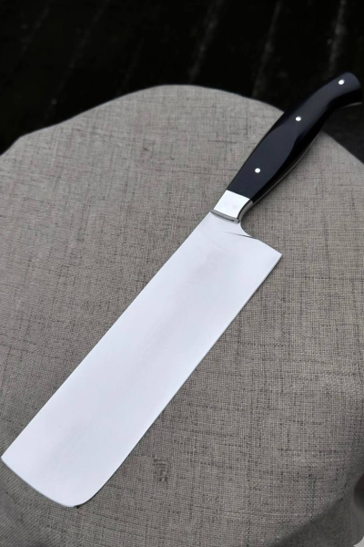 Кухонный цельнометаллический нож "Накири" из стали VG-10, накладки из G10 черной 