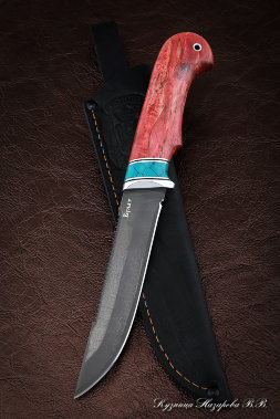 Knife Fisherman wootz steel Karelian birch red acrylic