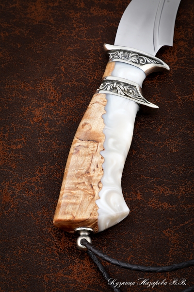Нож Эксклюзив S390 (долы) карельская береза акрил, мельхиор