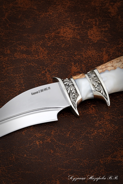 Нож Эксклюзив S390 (долы) карельская береза акрил, мельхиор