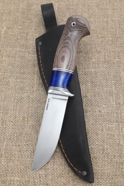 Нож Беркут Sandvik рукоять ясень стабилизированный коричневый акрил синий