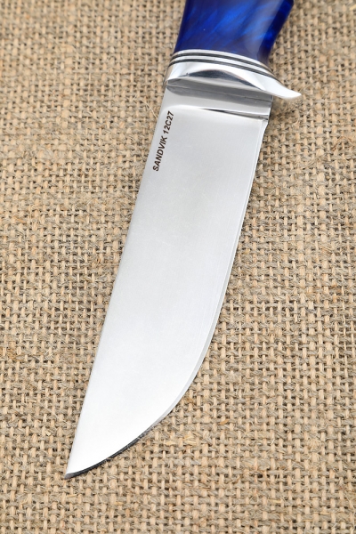 Knife Berkut Sandvik handle ash-wood stabilized brown acrylic blue