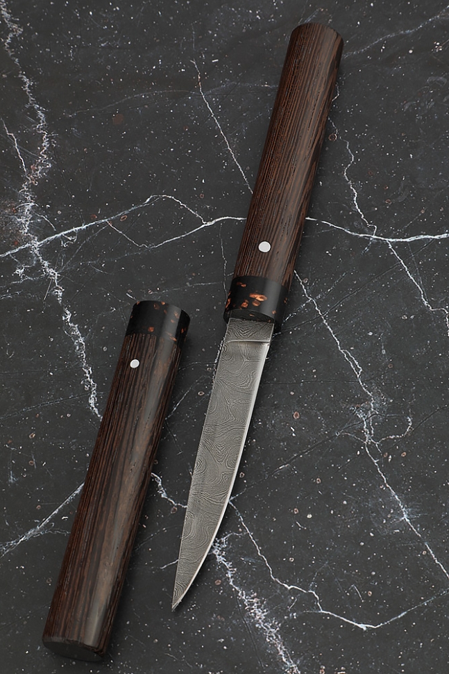 Ladies' damascus knife handle and scabbard acrylic black and wenge