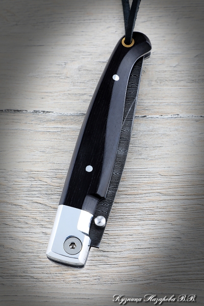 Folding knife Pen Steel Damascus Handle duralumin Black hornbeam