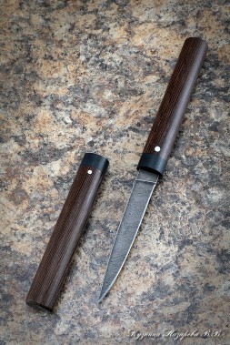 Нож Дамский дамаск венге карбон деревянные ножны
