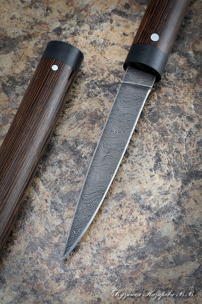 Knife Ladies Damascus wenge carbon wood sheath