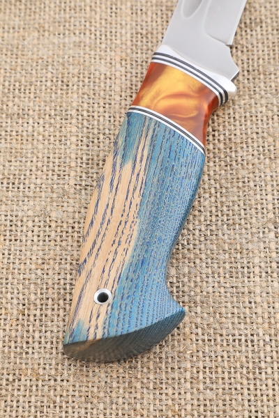 Knife Fighter Sandvik handle ash-tree stabilized blue acrylic amber
