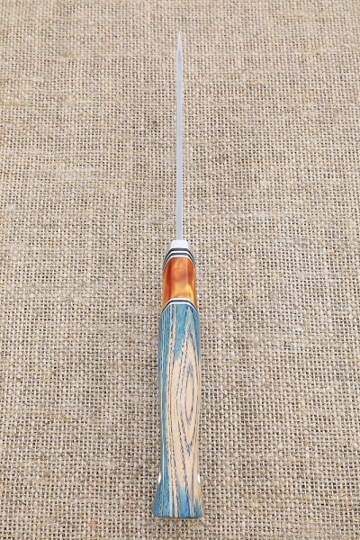 Knife Fighter Sandvik handle ash-tree stabilized blue acrylic amber