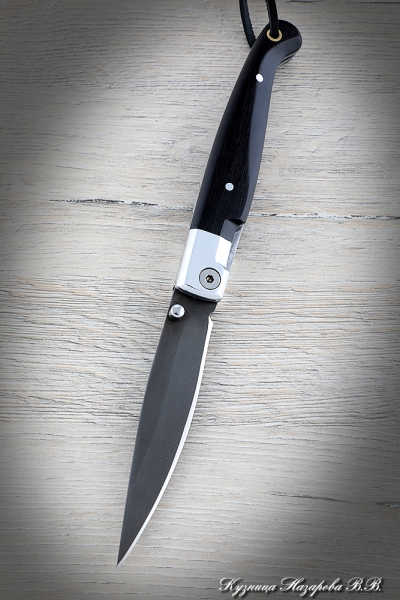 Нож складной Перо сталь Х12МФ рукоять дюраль черный граб
