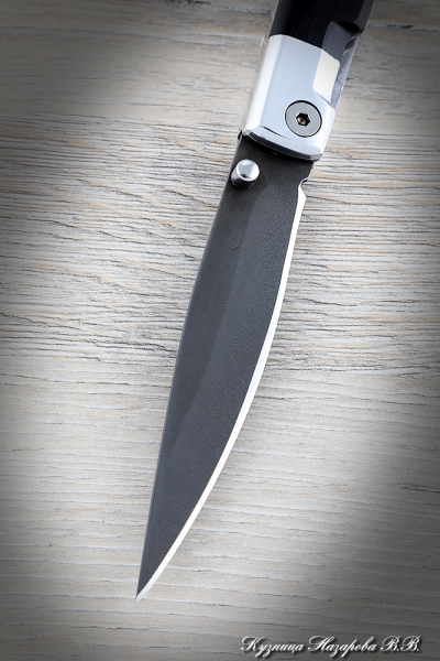 Нож складной Перо сталь Х12МФ рукоять дюраль черный граб