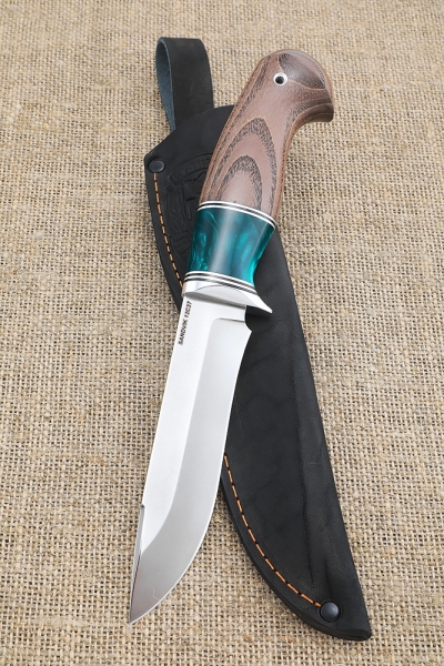 Knife Varan Sandvik handle ash-wood stabilized brown acrylic green