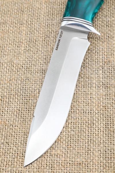 Knife Varan Sandvik handle ash-wood stabilized brown acrylic green