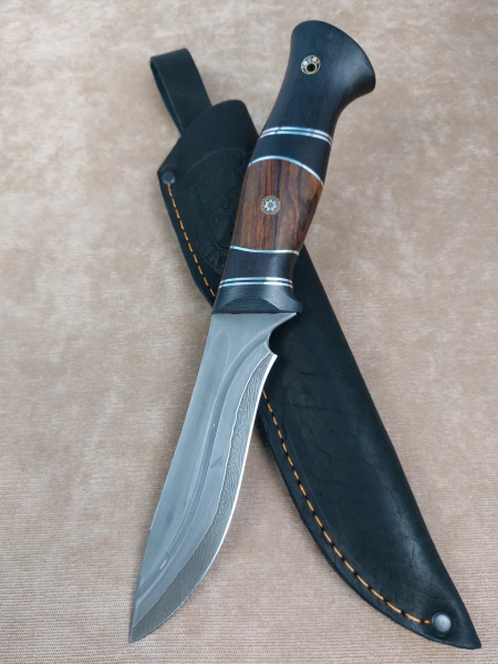 Нож Ангара ламинированный дамаск черный граб железное дерево (распродажа) 