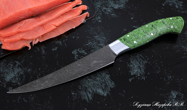 Кухонный нож Шеф № 5 сталь Х12МФ рукоять акрил зеленый