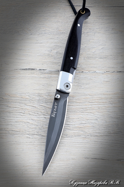 Folding knife Pen Steel Wootz steel Handle duralumin Black hornbeam