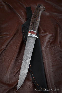Нож Касатка средняя филейный дамаск венге акрил красный