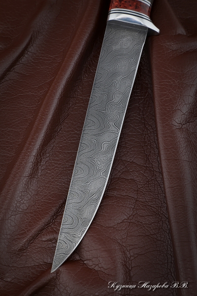 Нож Касатка средняя филейный дамаск венге акрил красный