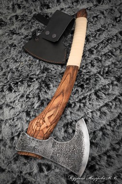 Axe 28 cooking metals: carbon+HVG ash carved white leather