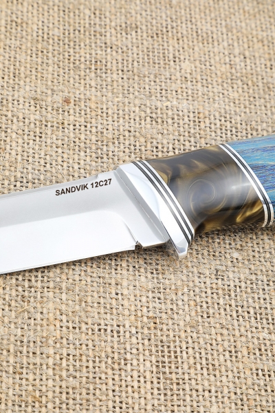 Нож Вепрь Sandvik рукоять ясень стабилизированный синий акрил