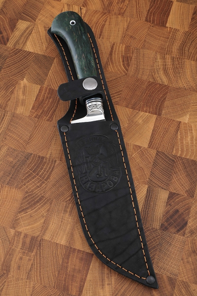 Uzbek knife X12MF, melchior handle and stabilized Karelian birch green