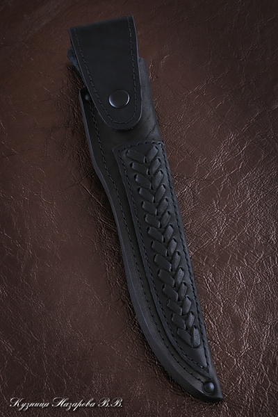 Knife Gadfly Damascus laminated black hornbeam carved stabilized Karelian amber birch (Sicac)