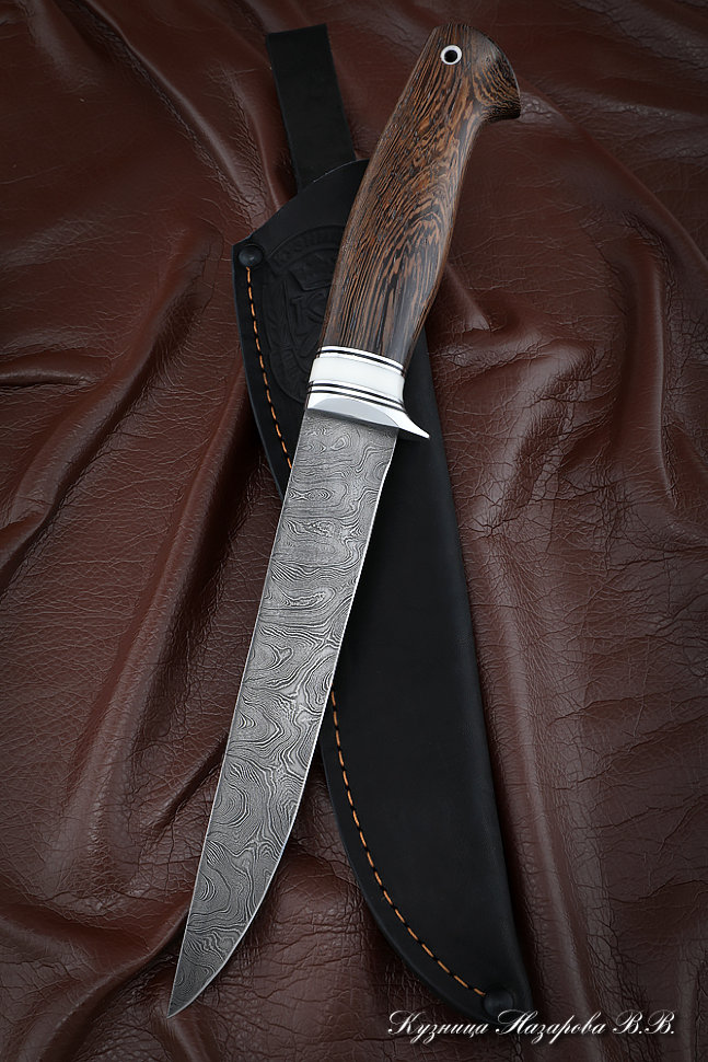 Нож Касатка средняя филейный дамаск венге акрил белый