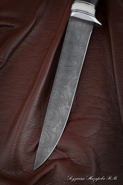 Нож Касатка средняя филейный дамаск венге акрил белый