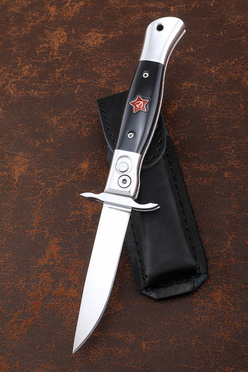 Knife Fink NKVD switch steel H12MF lining acrylic black with red star