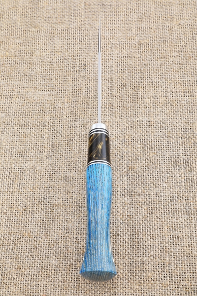 Knife Cheetah Sandvik handle ash wood stabilized blue acrylic