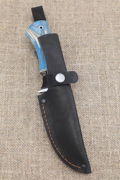 Knife Cheetah Sandvik handle ash wood stabilized blue acrylic