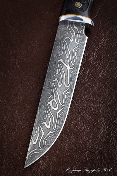 Gadfly knife 2 Damascus end black hornbeam stabilized Karelian birch green (Sicac)